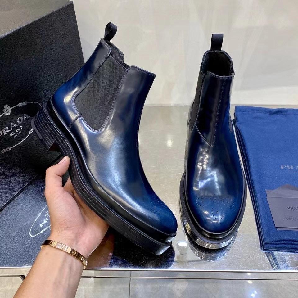 Giày lười Prada like au cao cổ da bóng màu xanh GLP38