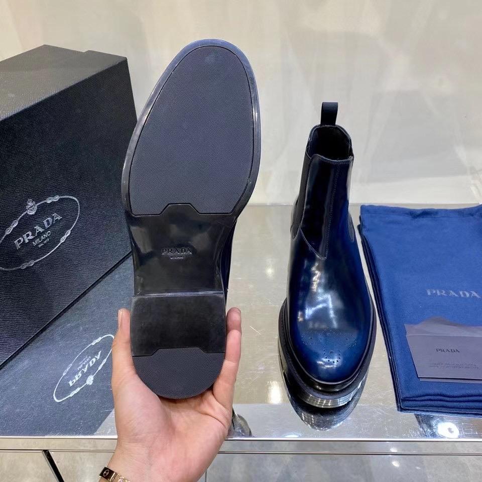 Giày lười Prada like au cao cổ da bóng màu xanh GLP38