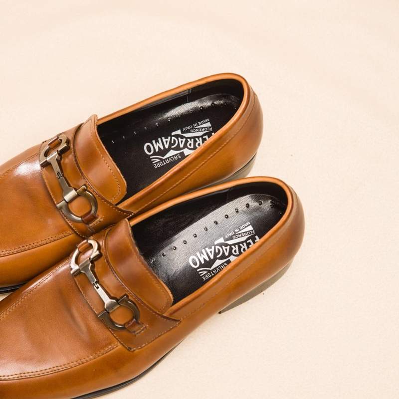Giày lười Salvatore Ferragamo siêu cấp da bóng màu nâu