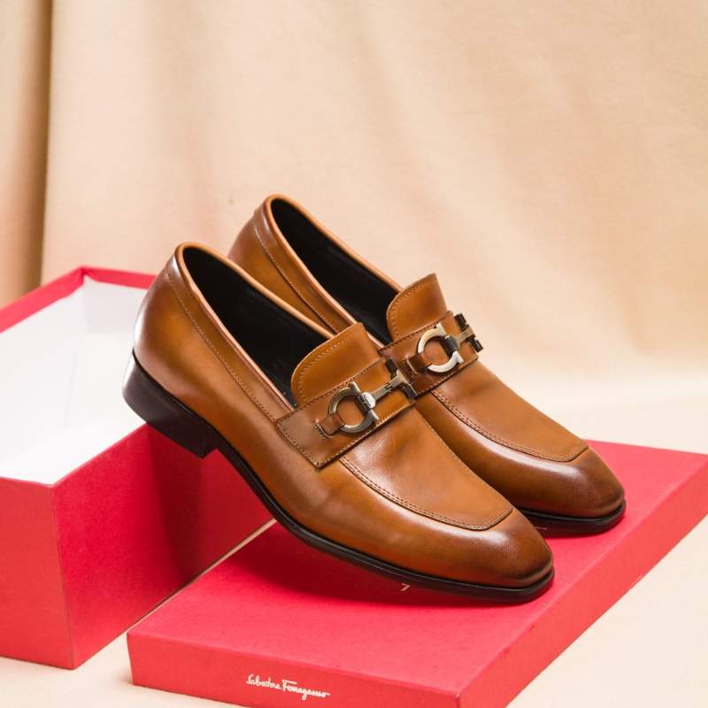 Giày lười Salvatore Ferragamo siêu cấp da bóng màu nâu
