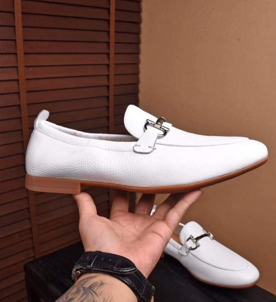 Giày lười Salvatore Ferragamo siêu cấp da nhăn màu trắng