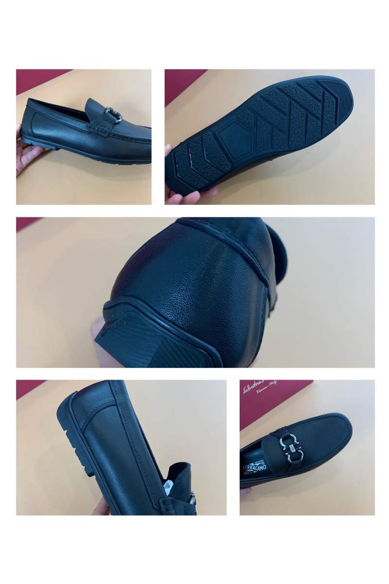 Giày lười Salvatore Ferragamo siêu cấp da trơn màu đen 