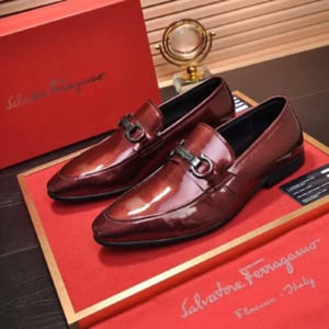 Giày lười Salvatore Ferragamo siêu cấp họa tiết kẻ màu đỏ mận