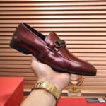 Giày lười Salvatore Ferragamo siêu cấp họa tiết kẻ màu đỏ mận