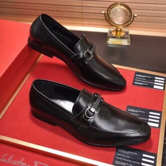 Giày lười Salvatore Ferragamo siêu cấp màu đen da bóng