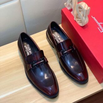 Giày lười Salvatore Ferragamo siêu cấp màu nâu đen da bóng