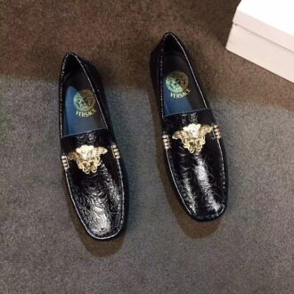 Giày lười Versace siêu cấp da đen khóa vàng