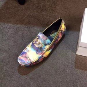 Giày lười Versace siêu cấp họa tiết logo màu xanh vàng