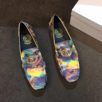 Giày lười Versace siêu cấp họa tiết logo màu xanh vàng