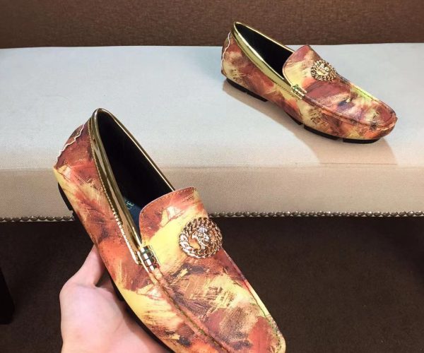 Giày lười Versace siêu cấp mặt khóa logo màu lửa