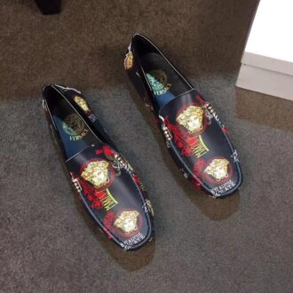 Giày lười Versace siêu cấp màu đen họa tiết hoa