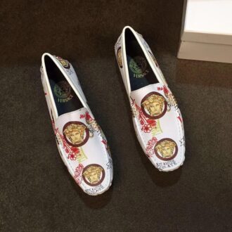 Giày lười Versace siêu cấp màu trắng họa tiết hoa đỏ