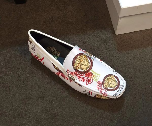 Giày lười Versace siêu cấp màu trắng họa tiết hoa đỏ