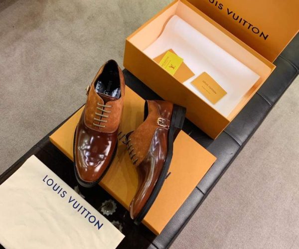 Giày nam Louis Vuitton siêu cấp họa tiết nhung màu nâu GNLV60