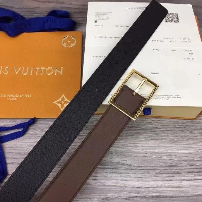 Thắt lưng Louis Vuitton like au mặt khoá kim chữ nhật viền khắc logo màu nâu và đen TLLV46