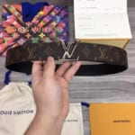 Thắt lưng nam Louis Vuitton like au họa tiết hoa nâu TLLV55