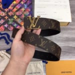 Thắt lưng nam Louis Vuitton like au họa tiết hoa nâu TLLV55