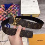 Thắt lưng nam Louis Vuitton like au họa tiết hoa nâu TLLV55