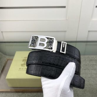 Thắt lưng nam Burberry siêu cấp da dập vân cá sấu khóa chữ B bạc