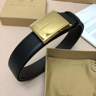 Thắt lưng nam Burberry siêu cấp dây đen khóa vàng họa tiết logo