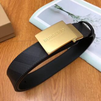 Thắt lưng nam Burberry siêu cấp dây kẻ đen mặt khóa vuông