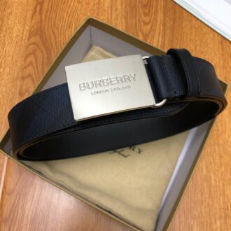 Thắt lưng nam Burberry siêu cấp dây kẻ đen mặt vuông hoa tiết logo