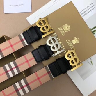 Thắt lưng nam Burberry siêu cấp dây kẻ hồng mặt chữ B