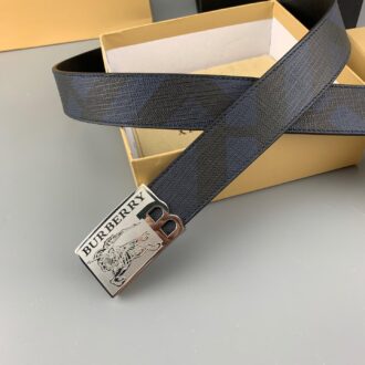 Thắt lưng nam Burberry siêu cấp dây kẻ xanh khóa ngựa bạc