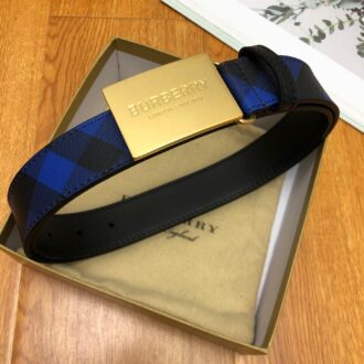 Thắt lưng nam Burberry siêu cấp dây kẻ xanh khóa vuông họa tiết logo