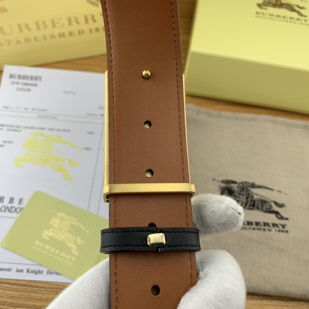 Thắt lưng nam Burberry siêu cấp mặt khóa vuông họa tiết ngựa màu vàng 