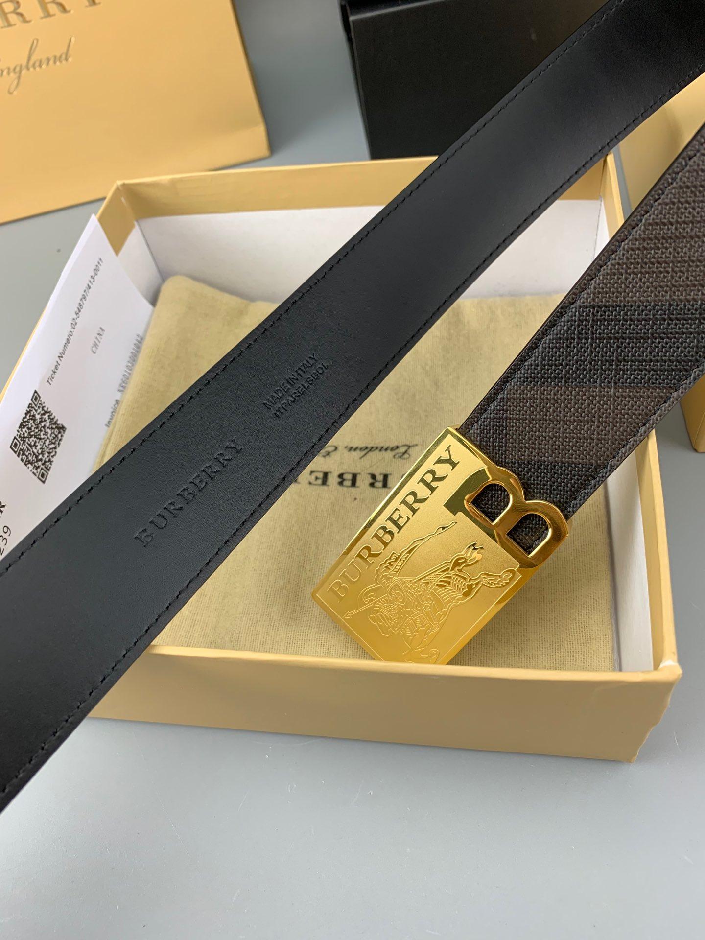 Thắt lưng nam Burberry siêu cấp khóa vuông vàng họa tiết ngựa