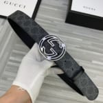 Thắt lưng nam Gucci siêu cấp họa tiết chữ mặt khóa logo bạc