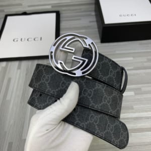 Thắt lưng nam Gucci siêu cấp họa tiết chữ mặt khóa logo bạc