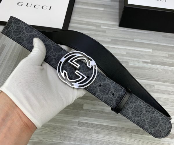 Thắt lưng nam Gucci siêu cấp họa tiết chữ mặt khóa logo bạc