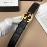 Thắt lưng nam Gucci siêu cấp họa tiết logo kẻ đỏ đen