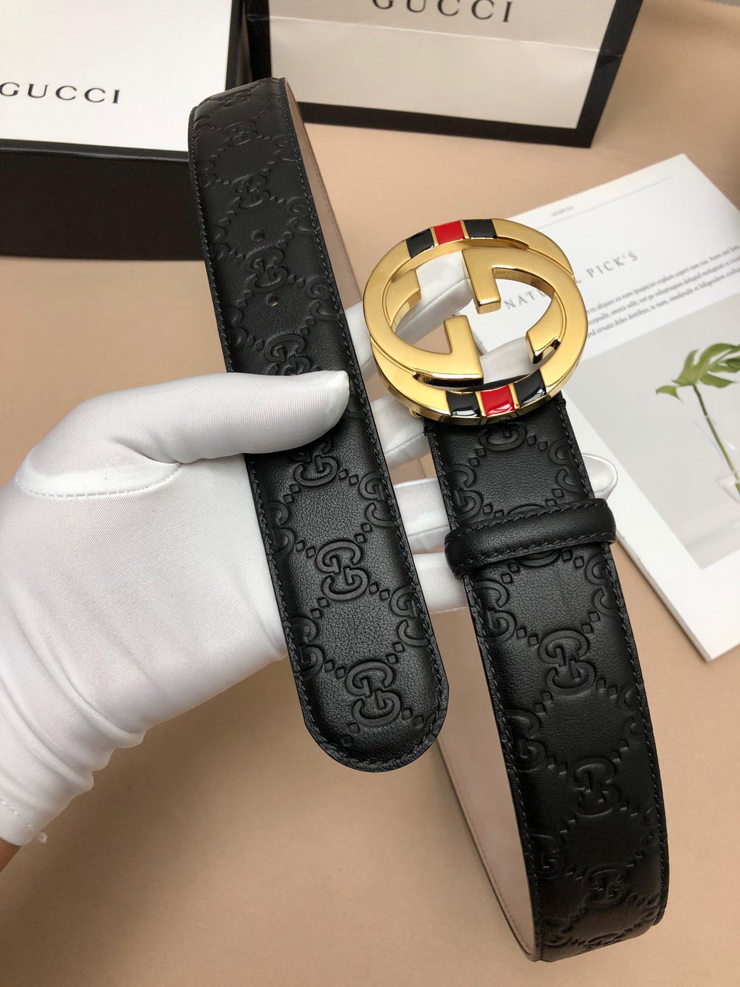 Thắt lưng nam Gucci siêu cấp họa tiết logo kẻ đỏ đen