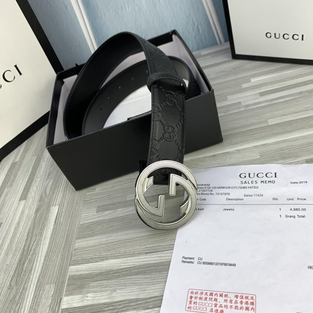Thắt lưng nam Gucci siêu cấp logo hoa tiết kẻ đen