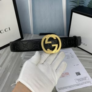 Thắt lưng nam Gucci siêu cấp logo hoa tiết kẻ đen
