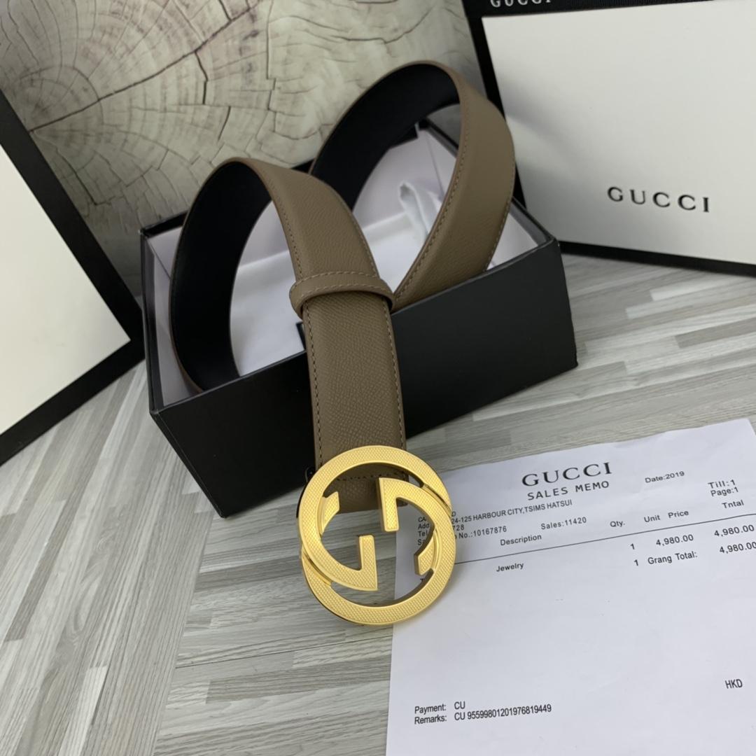Thắt lưng nam Gucci siêu cấp nâu họa tiết logo vàng