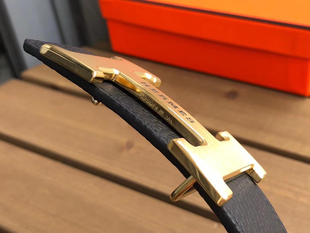 Thắt lưng nam Hermes siêu cấp da nhăn mặt khóa logo gold