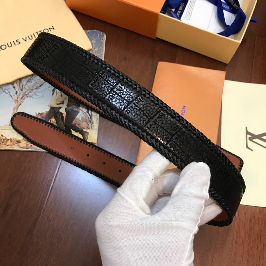 Thắt lưng nam Louis Vuitton siêu cấp da đen vân khóa kim