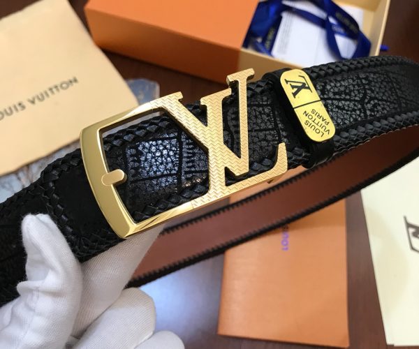 Thắt lưng nam Louis Vuitton siêu cấp da đen vân khóa kim