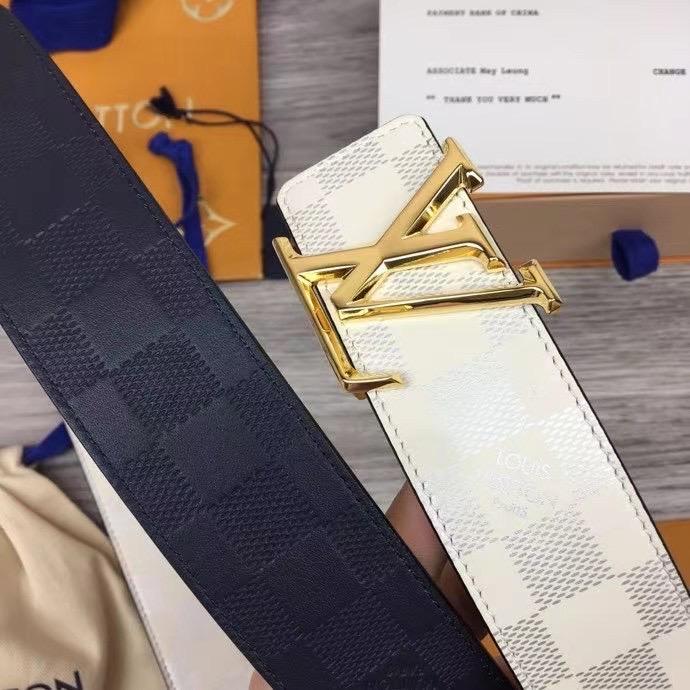 Thắt lưng nam Louis Vuitton siêu cấp dây caro hai mặt trắng đen khóa logo xương TLLV32