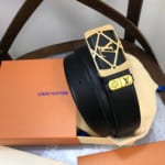 Thắt lưng nam Louis Vuitton siêu cấp dây đen trơn mặt khóa kẻ chéo