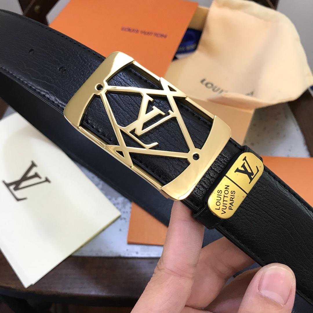 Thắt lưng nam Louis Vuitton siêu cấp dây đen trơn mặt khóa kẻ chéo