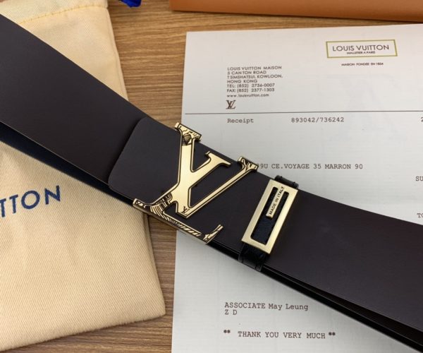 Thắt lưng nam Louis Vuitton siêu cấp dây tròn mặt khóa kẻ đen