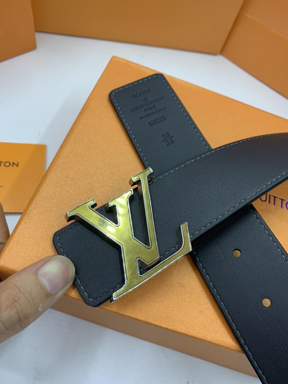 Thắt lưng nam Louis Vuitton hai mặt da trơn khoá logo răng cưa vàng đen TLLV82