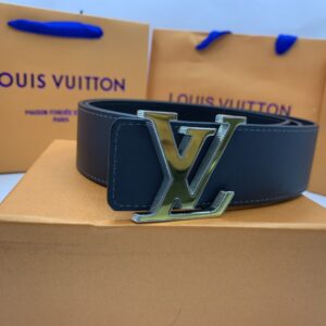 Thắt lưng nam Louis Vuitton hai mặt da trơn khoá logo răng cưa vàng đen TLLV82