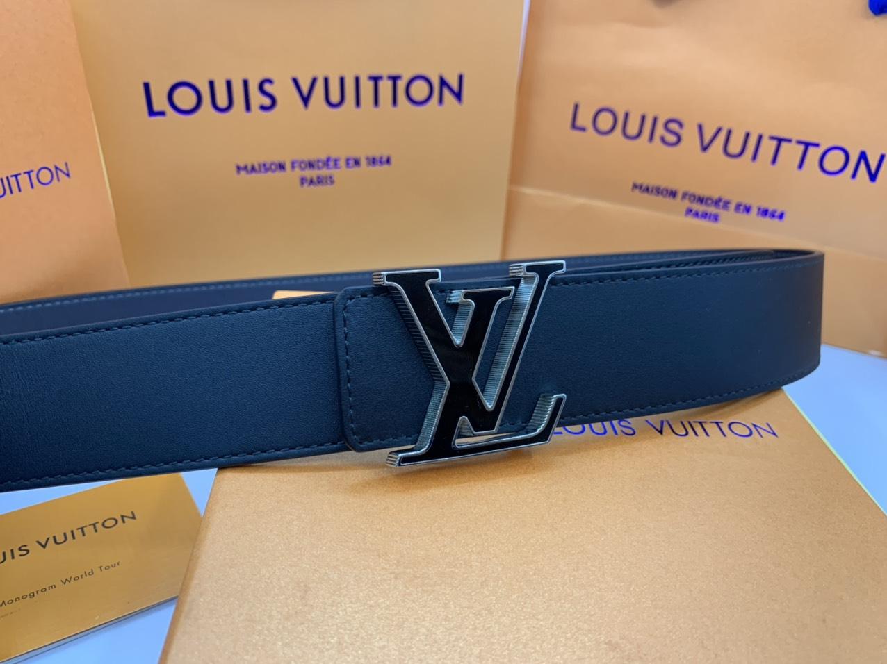 Thắt lưng nam Louis Vuitton hai mặt da trơn khoá logo răng cưa vàng đen TLLV82