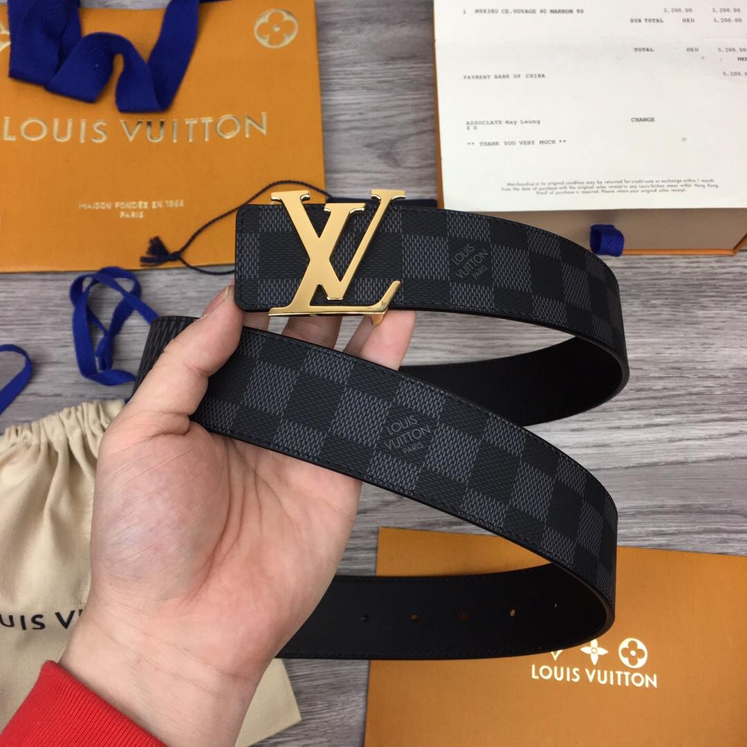 Thắt lưng nam Louis Vuitton like au hoạ tiết caro mới khoá logo bóng TLLV47